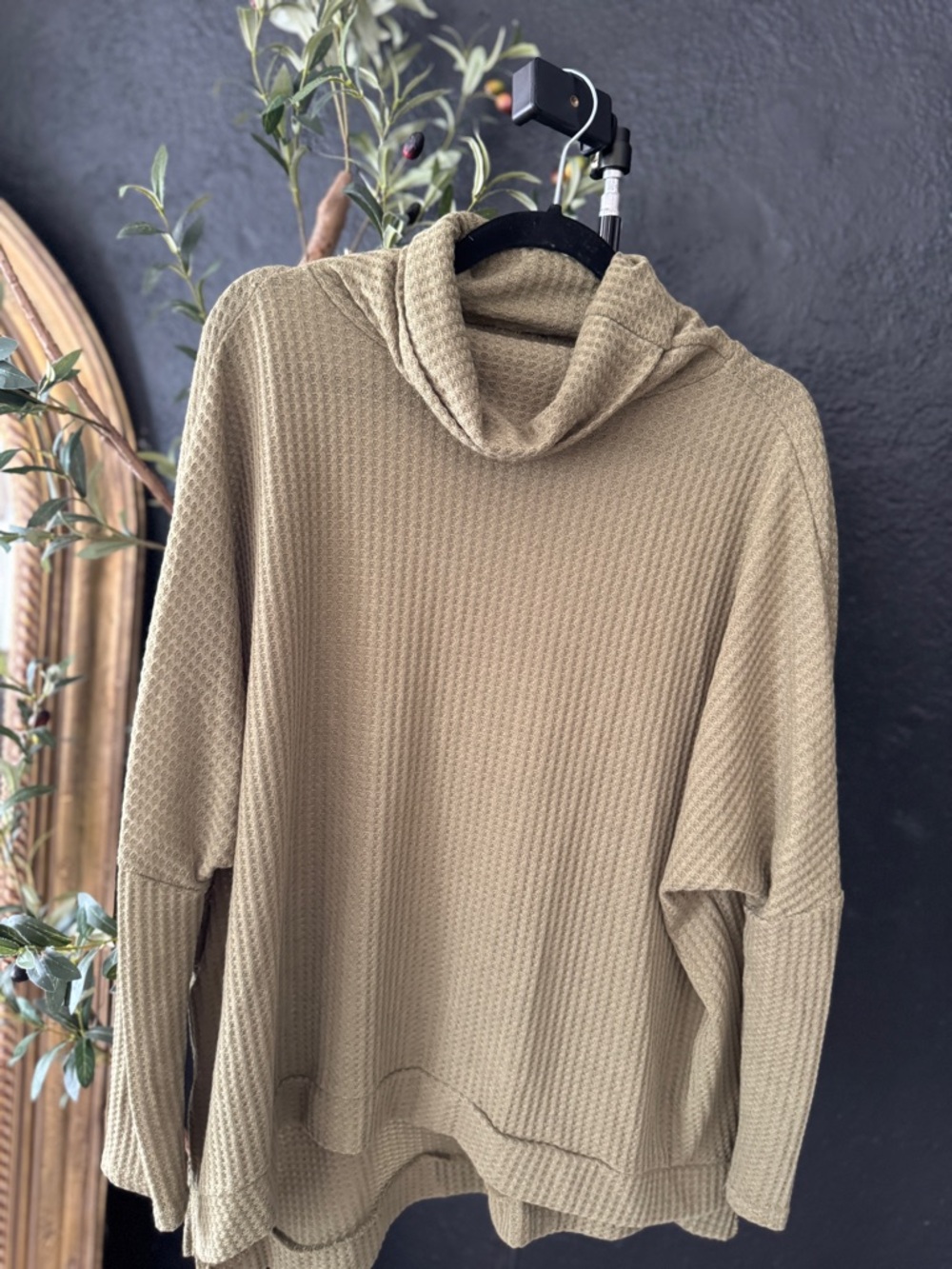 Cozy Waffle-Knit Hooded Sweater in Olive